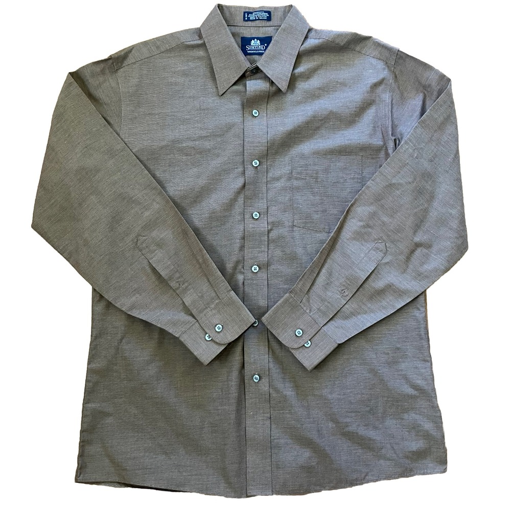 Stafford Men's Dress Shirt Wrinkle Free Brown Size 16 34/35 Cotton Blend EUC